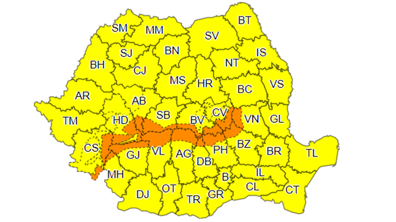 AVERTIZARE METEO. Cod galben de vânt, ninsori viscolite şi polei pentru întreaga ţară